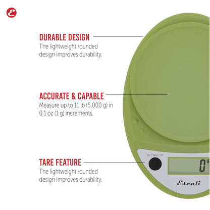 Escali Primo Digital Food Scale Multi-Functional Kitchen Scale and Baking Scale for Precise Weight Measuring and Portion Control, 8.5 x 6 x 1.5 inches, Black