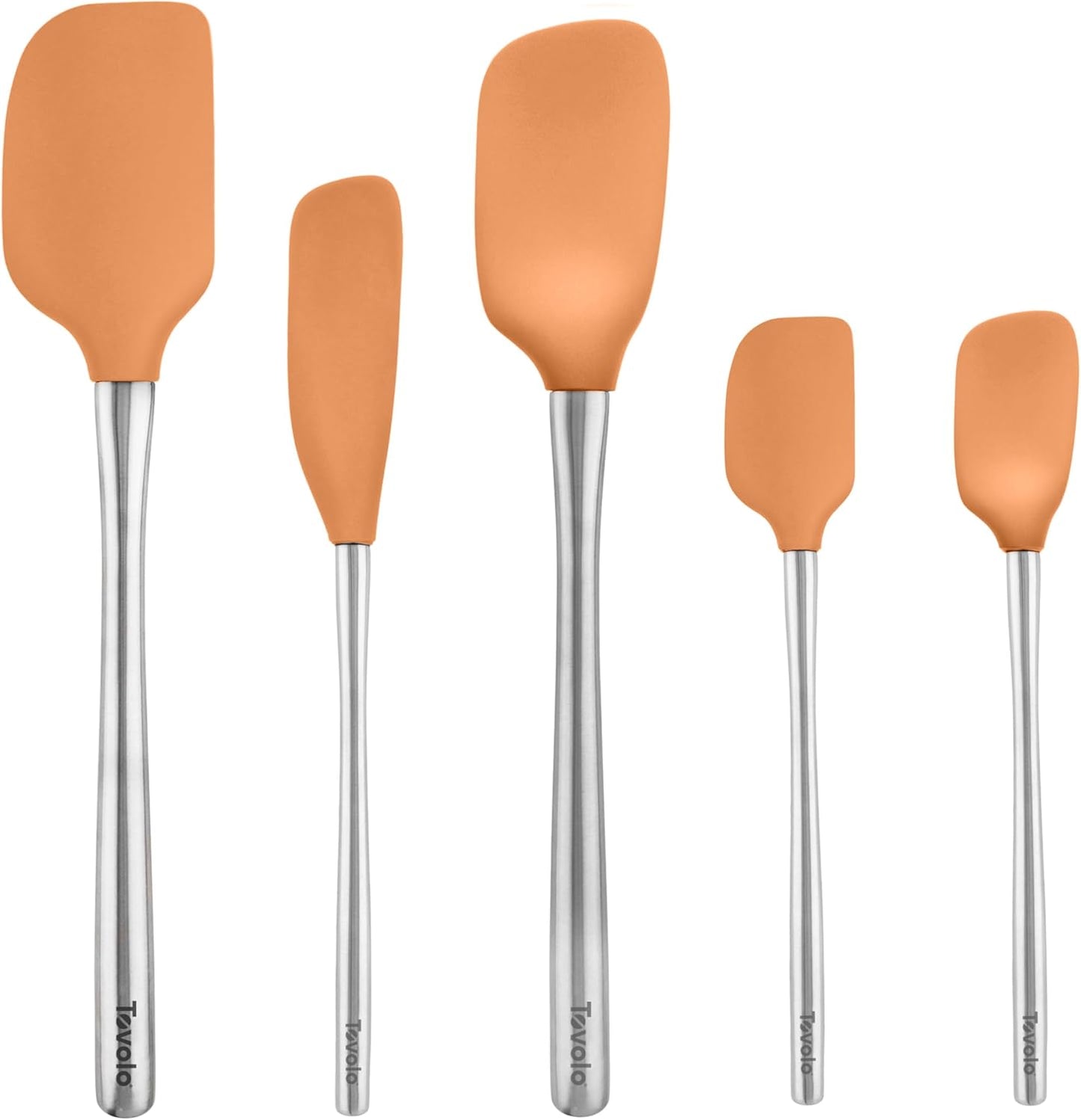 Tovolo Stainless Steel Handled Silicone Spatula Set of 5 White, Dishwasher Safe Kitchen Spatula Set for Cooking Baking, Non Toxic BPA Free Silicone Spatula set with Metal Steel Handle