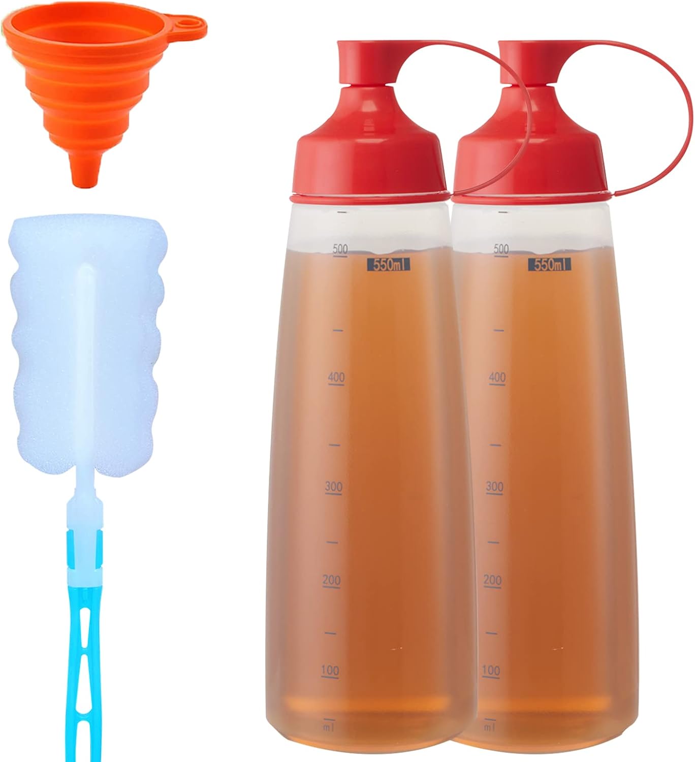 Condiment Squeeze Bottles for Sauces Pancake Batter Plastic - Wide Mouth Kitchen Ketchup Mustard Squirt Bottle Empty Dispenser for Icing Oil Salad Food Liquid for Griddle BBQ(4 PCS, 18 oz.)
