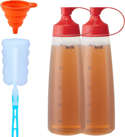 Condiment Squeeze Bottles for Sauces Pancake Batter Plastic - Wide Mouth Kitchen Ketchup Mustard Squirt Bottle Empty Dispenser for Icing Oil Salad Food Liquid for Griddle BBQ(4 PCS, 18 oz.)