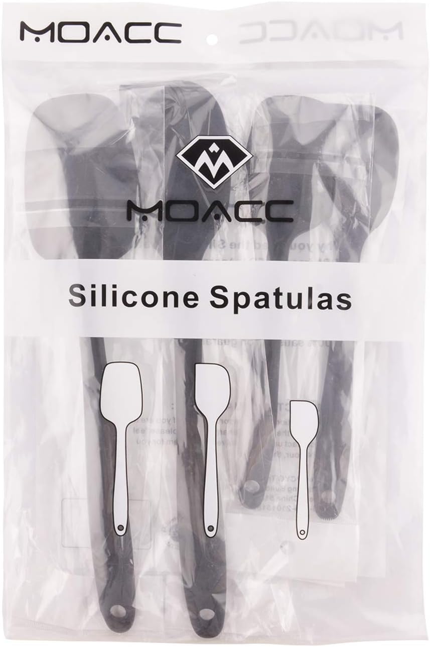 Silicone Spatulas Set of 6, Rubber Spoon Spatula Heat Resistant Spoonula One Piece Design Seamless Spatula Non-Stick Scrapers Baking Mixing Tool (Black)