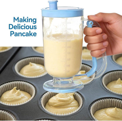 Pancake Batter Dispenser with Built-in Mixer Handle - No-Drip Handheld Funnel for Pancakes, Baking, Waffles, Cupcakes & Muffins - Easy Squeeze Baking Tool for Perfect Portions