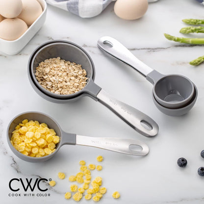 COOK WITH COLOR Measuring Cups Set and Measuring Spoon Set, Stainless Steel Handles, Nesting Kitchen Measuring Set, Liquid Measuring Cup Set, 12 PC Stainless Steel, Gray