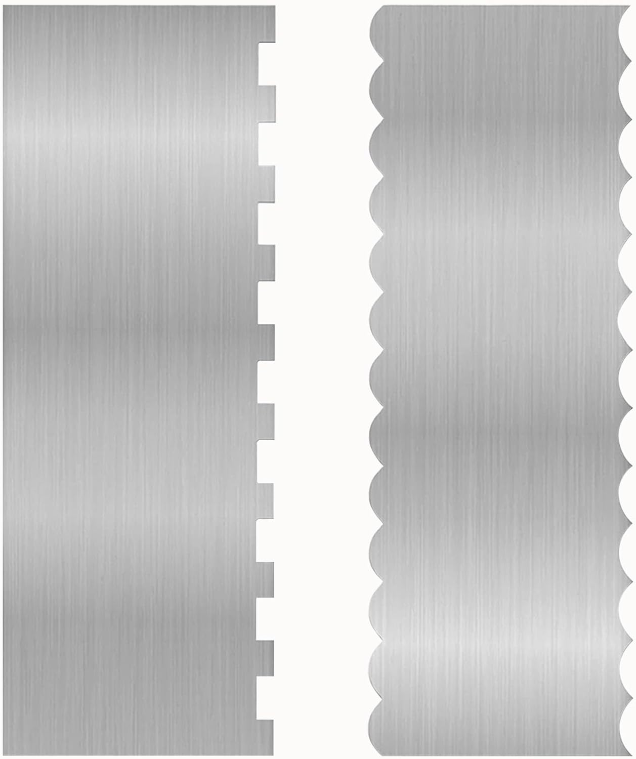 2 Pcs Stainless Metal Cake Scraper Smoother Double Sided Patterned Edge Cake Decorating Supplies Spatula Frosting Icing Tools Comb for Icing Cakes Buttercream Decorating