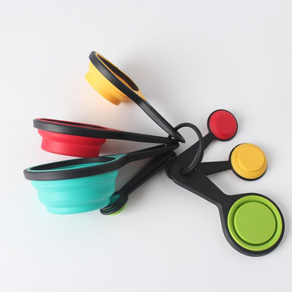 Premium Adjustable Measuring Cups and Spoons Set, 8-Piece | Collapsible Space-Saving Design for Easy Storage, Dishwasher Safe Silicone Kit for Baking, Cooking & Camping Essentials.
