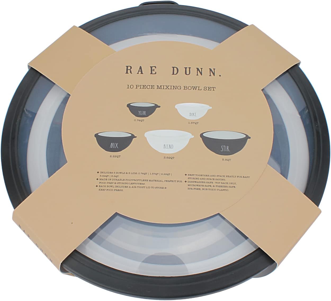 Rae Dunn Mixing Bowls with Lids - 10 Piece Plastic Nesting Bowls Set includes 5 Prep Bowls and 5 Lids (Sage)