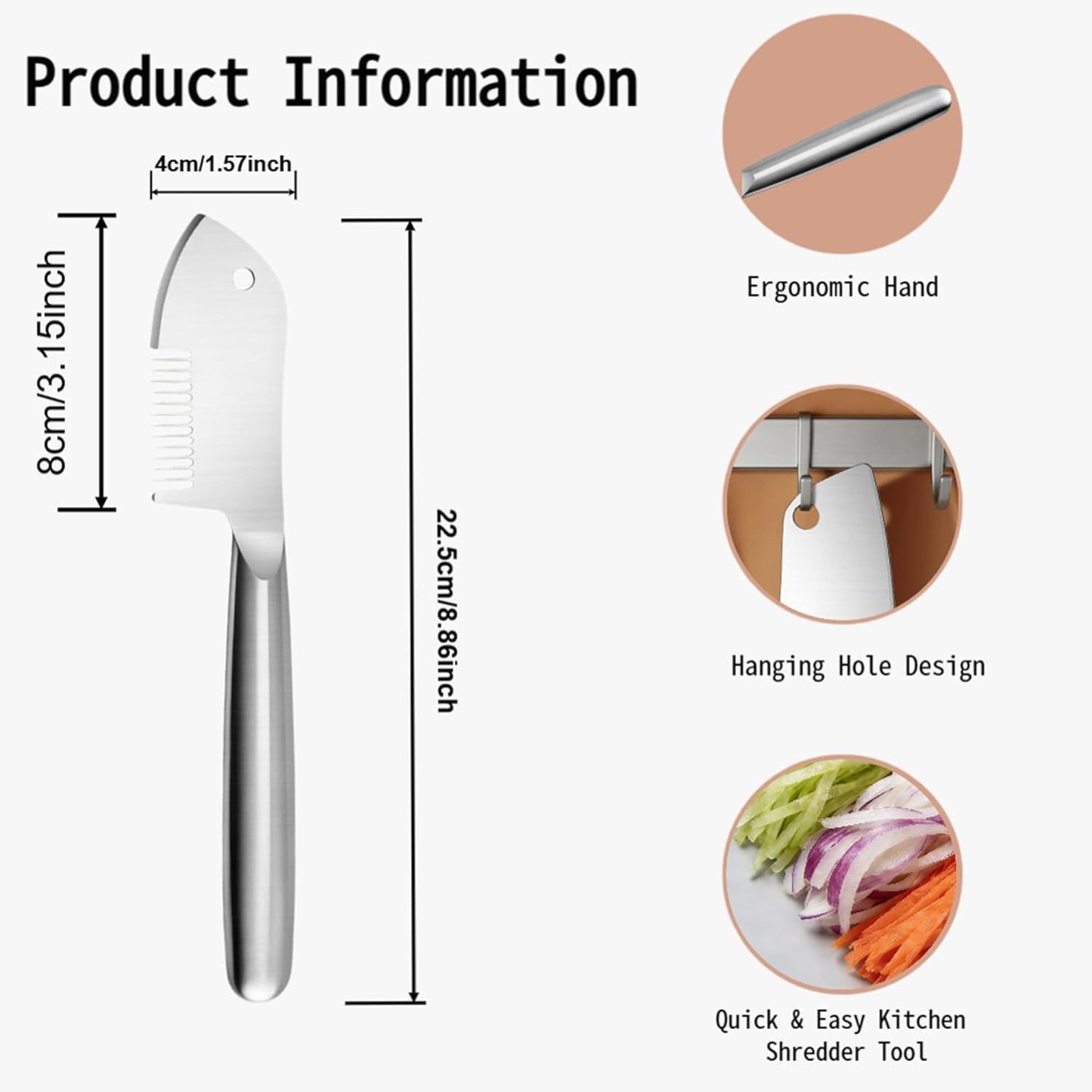 Stainless Steel Multi-Purpose Julienne Peeler, 2-in-1 Vegetable Julienne Slicer Blade, Quick & Easy Kitchen Multifunctional Shredder Cutter Tool for Fruit, Potatoes, Carrot, Green Onion (Small)