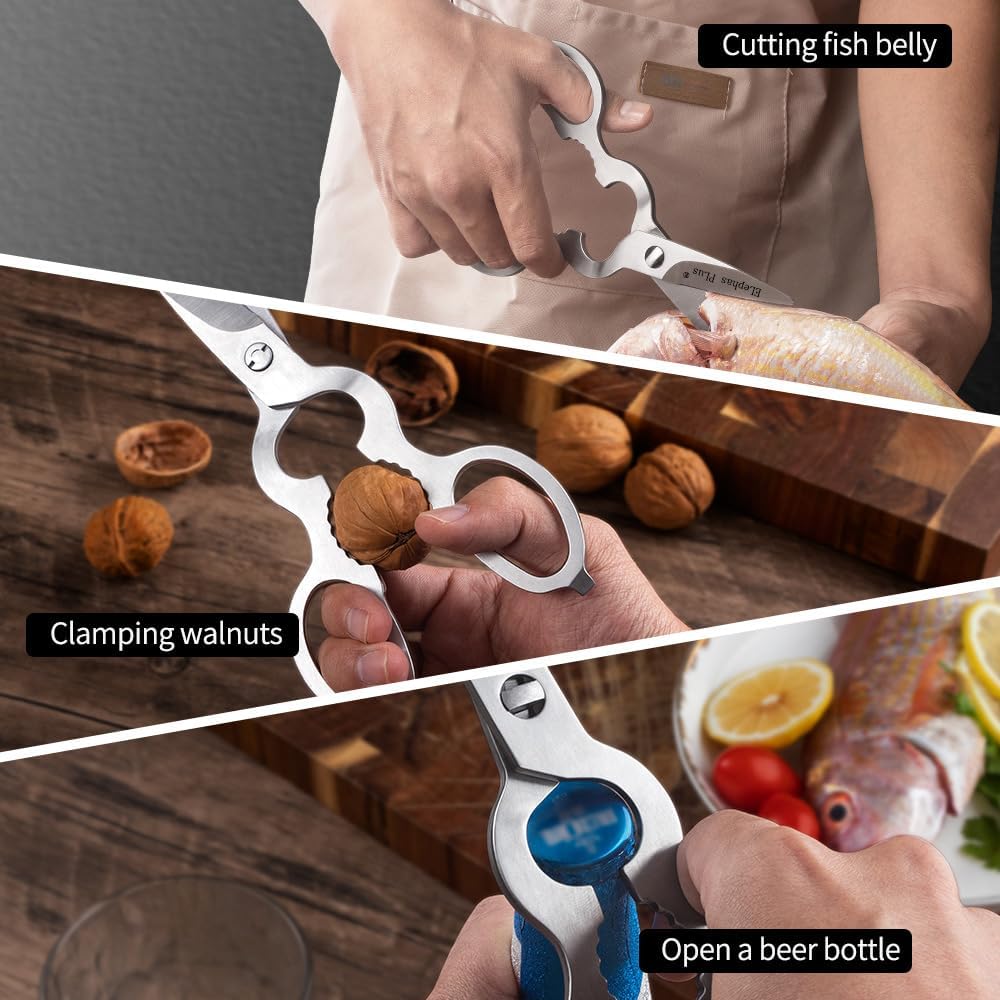 Kitchen Shears Heavy Duty Kitchen Scissors, All Purpose Come Apart Blade Made with All Stainless Steel, Food Scissors for Meat/Vegetables/BBQ/Fish/Spices/Herbs, Silvery
