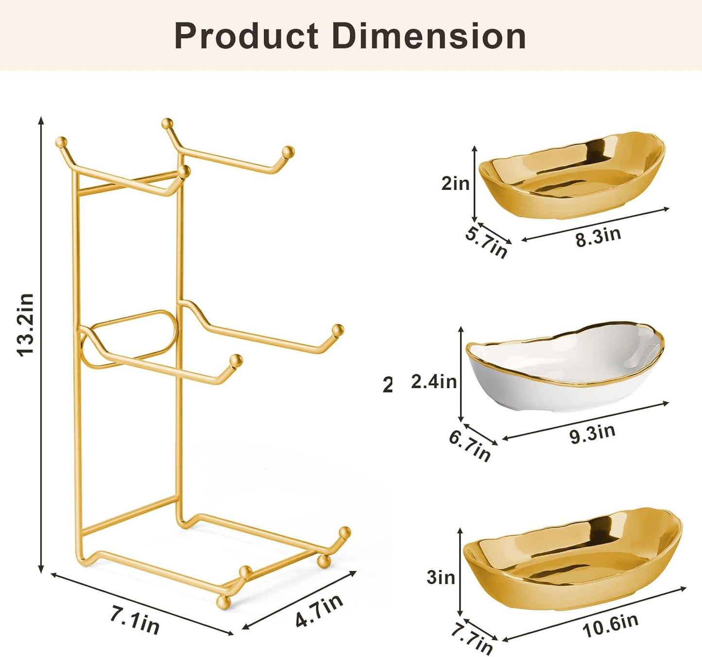 Fruit Bowl for Kitchen Counter, 3 Tier Ceramic Fruit Basket with Metal Stand, Tiered Fruit Stand for Countertop, Modern Multi Serving Bowl for Party Dessert, Vegetable, Snack