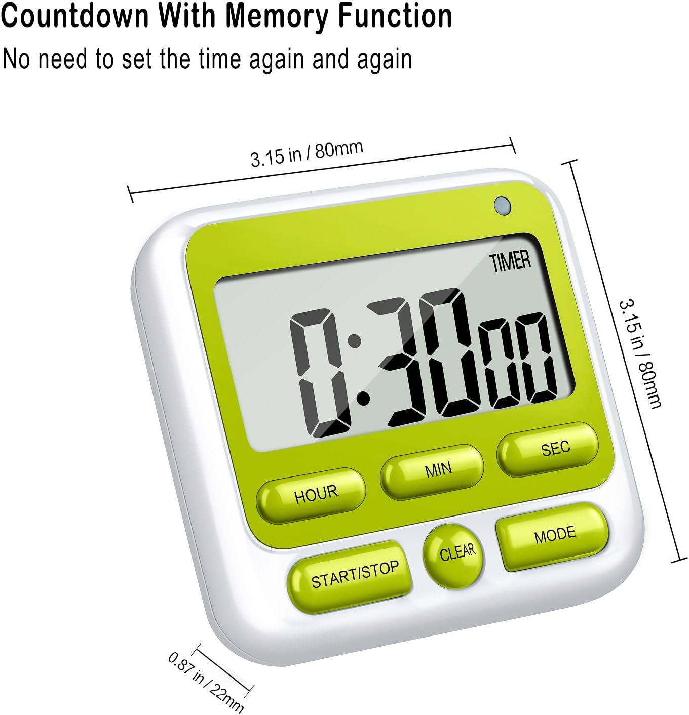 KTKUDY Digital Kitchen Timer with Mute/Loud Alarm Switch ON/Off Switch, 12-Hour Clock & Alarm, Memory Function Count Up & Count Down for Kids Teachers Cooking, Large LCD Display, Strong Magnet (Black)