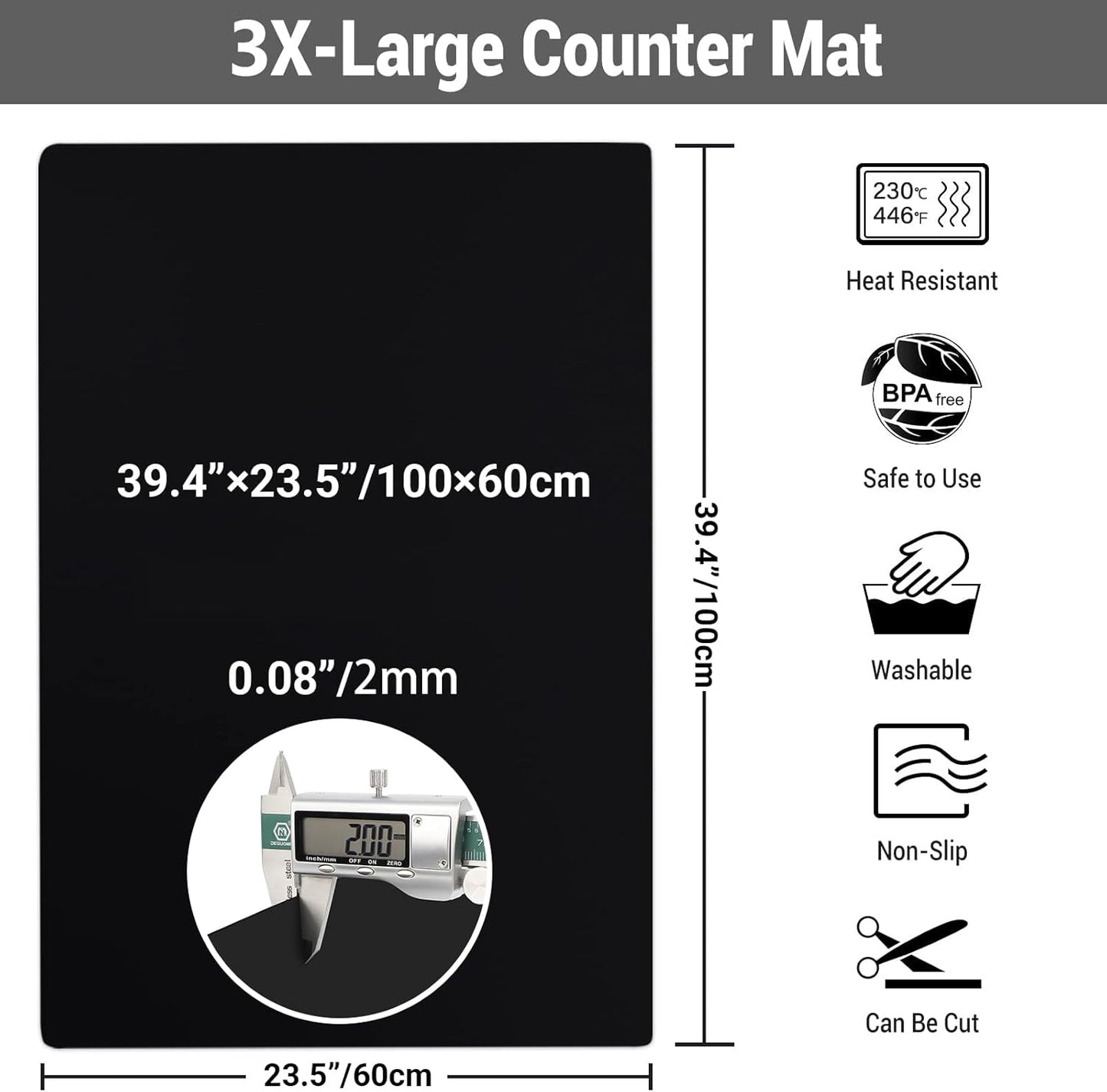 Ewen 35.6x23.5in 2mm Silicone Mats for Kitchen Counter, Thick Heat Resistant Silicone Mat, Extra Large Non-Stick Pastry Mat Glass Top Stove Cover Countertop Protector for Baking Coffee Bar Translucent