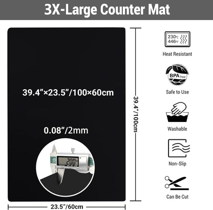 Ewen 35.6x23.5in 2mm Silicone Mats for Kitchen Counter, Thick Heat Resistant Silicone Mat, Extra Large Non-Stick Pastry Mat Glass Top Stove Cover Countertop Protector for Baking Coffee Bar Translucent