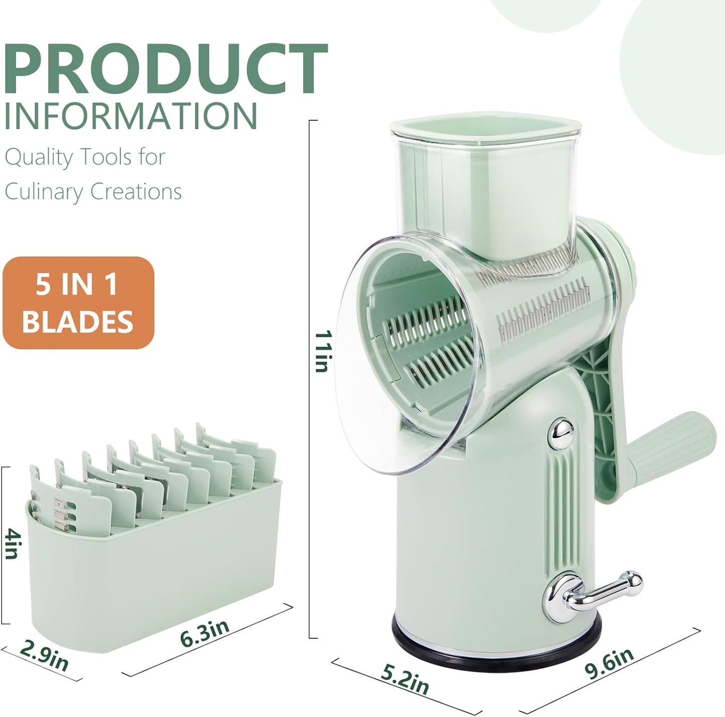 Rotary Cheese Grater with Handle: 5-in-1 Cheese Grater Hand Crank, Strong Suction Base for Fruit Vegetables Nuts with Blade Storage Box(Purple)