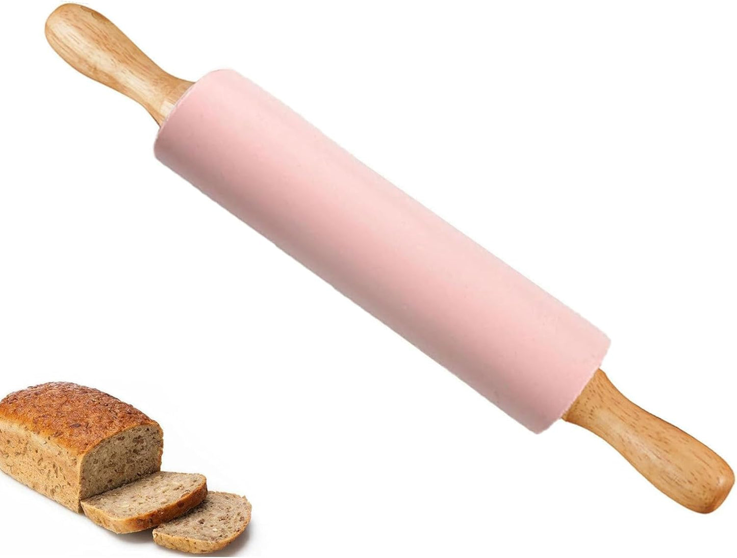 Silicone Rolling Pin for Baking,15Inch Pastry Dough Roller with Wooden Handle,Non Stick Surface Rolling Pin for Dough Cookie Pastry Tapered Dumpling Baking Supplies Kitchen Accessories