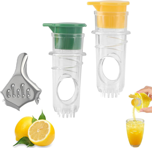 Lemon Squeezer 2-Pack, Manual Citrus Juicer with Screw Top and Built-in Filter, Portable Lime Press for Cocktails, Cooking, and Travel – Compact, BPA-Free Juicer in Yellow and Green