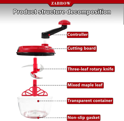 Manual Food Processor,8 Cup Hand Powered Crank Chopper,Mincer Blender with Clear Container,for Vegetables Meat Fruits Onions