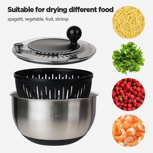 5L Salad Spinner Best Rated – Lettuce Spinner with Non-Slip Base & Salad Bowl, One Hand-Drain stop button, Fruit and Vegetable Washer For Fast Meal Prep | Dishwasher Safe Kitchen Set