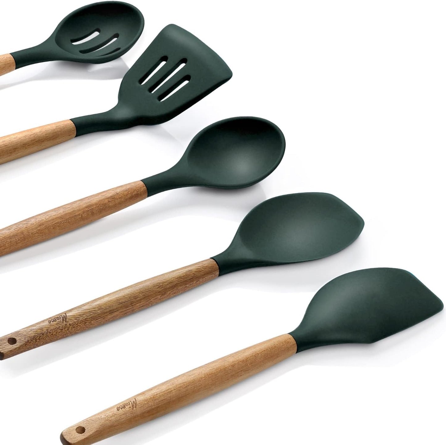 Kitchen Utensils Set, Silicone Cooking Utensils Set,Non-Stick Silicone Spatula Set with Natural Acacia Hard Wood Handle, 5 Piece, Upgraded Thickened Cookware