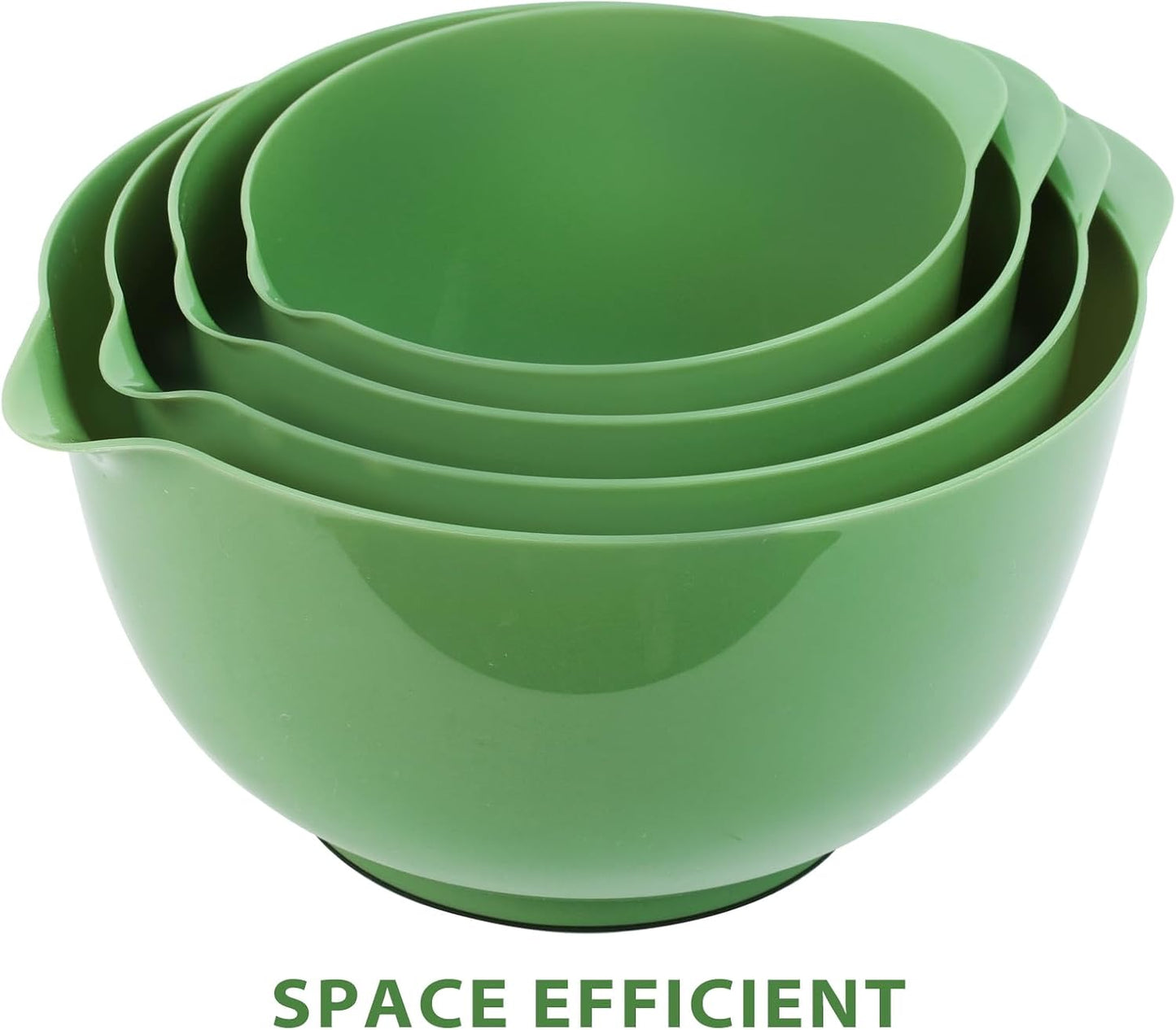 BoxedHome Green Ombre Nesting Plastic Mixing Bowl Set With Pour Spout, Microwave and Dishwasher Safe, BPA free Non-Slip Base, Set of 4 Size 1.7, 2.5, 3.5 and 4.5qt, Great for Prepping, Baking, Cooking