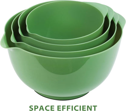 BoxedHome Green Ombre Nesting Plastic Mixing Bowl Set With Pour Spout, Microwave and Dishwasher Safe, BPA free Non-Slip Base, Set of 4 Size 1.7, 2.5, 3.5 and 4.5qt, Great for Prepping, Baking, Cooking
