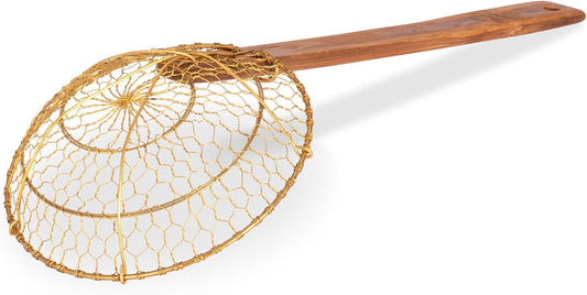 Craft Wok Small 6-Inch Brass Mesh Strainer/Spider Skimmer Zhao Li, Robust & Elegant Kitchen Tool for Frying & Straining, Authentic Oriental Cookware - / 732W7