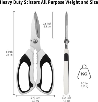 BoFuYuan Utility Scissors Heavy Duty: 8-Inch sharp Scissors All Purpose heavy duty, Serrated Blades Cut Carpet, Cardboard, Wire, Leather, Fabric, Multipurpose Shears for Kitchen, Garden, Office, Craft