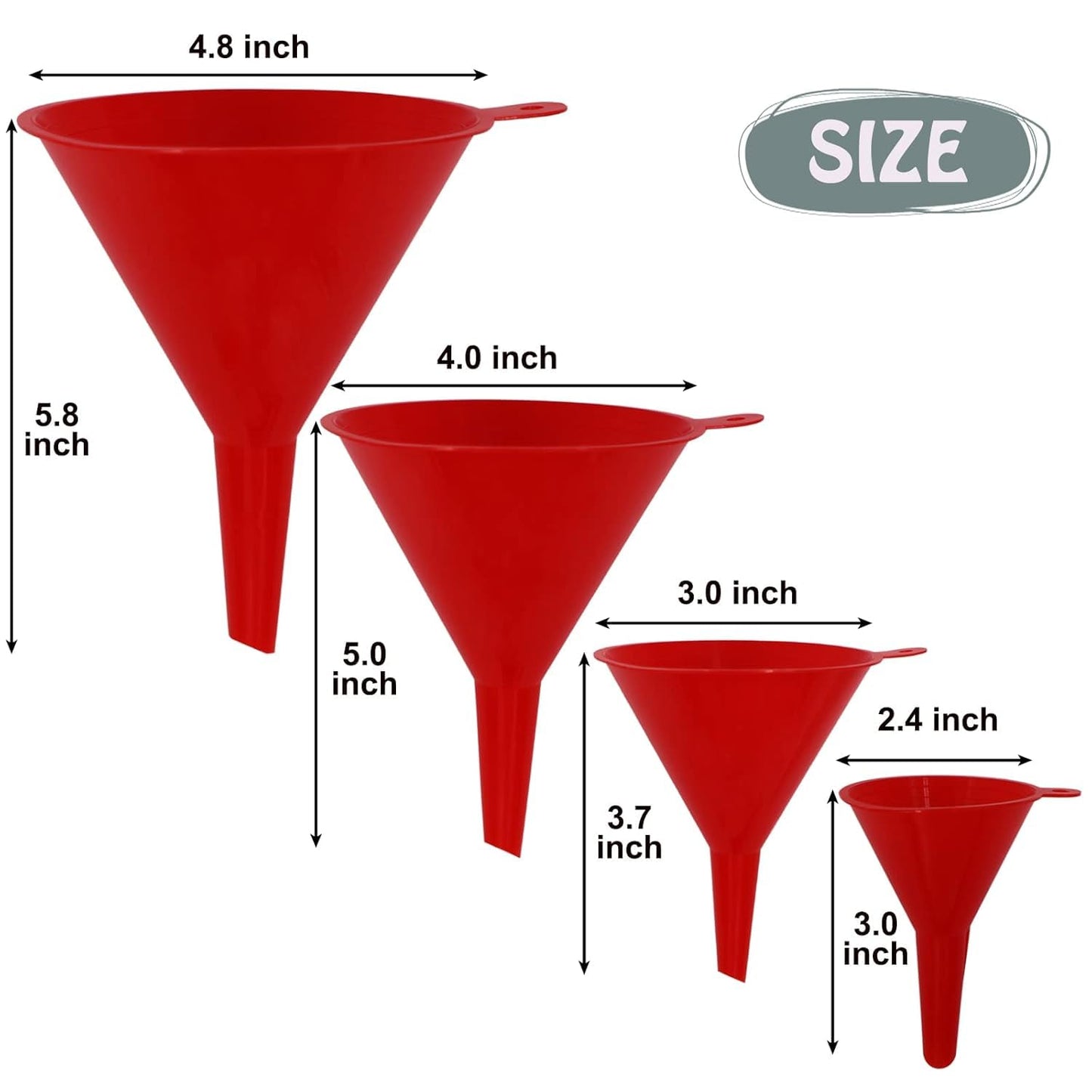 Plastic Oil Funnels for Automotive Use Set of 5, Large Flexible Fuel Funnel with Long Hose for Gas Transfer, Gasoline Funnels for Cars Boat Canning and Bottle