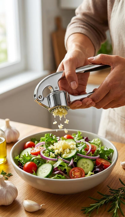 Garlic Press with Peeler and Brush | Easy Garlic Crusher | Dishwasher Safe | Zinc | Comfortable Handle