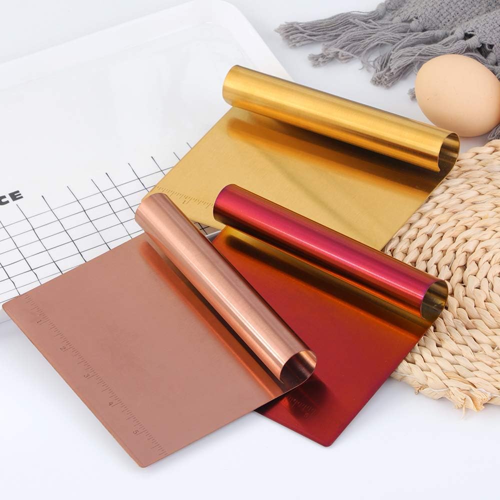 Pastry Cutter Bench Scraper & Chopper Stainless Steel Mirror Polished with Measuring Scale Multipurpose Cake Pizza Cutter Pastry Bread Separator Scale Knife Rose Gold