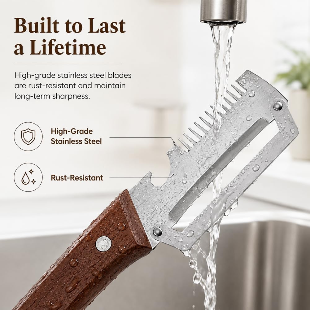 Julienne Peeler - Multi-Functional Vegetable Peeler, 2.5mm (0.1") Thickened 420 Stainless Steel with Glide-Path Zero-Pressure Cutting & Bottle Opener For Fruit Veggie Peeler (B)