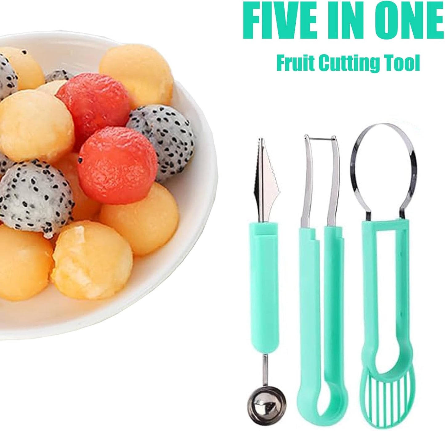 Fruit Cutter Slicer Tool Watermelon Plastic Stainless Steel Melon Baller Scoop Kitchen Scooper Gadget Kit for Making Juice Fruit Salad
