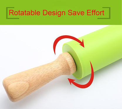 Green Rolling Pin, 9 Inch Silicon Rolling Pin with Wooden Handle for Kneading the Dough of Baking Bread, Pizza, Cookie, Noodles (green, 9 inch)