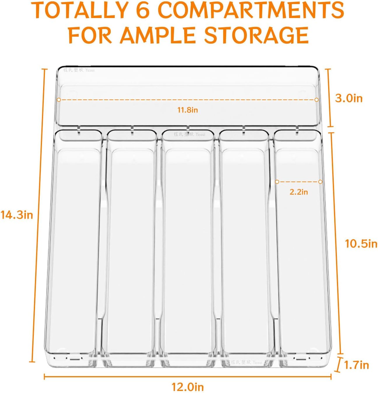 Yieach Clear Small Silverware Organizer 9 inch Wide for Kitchen Drawers,BPA Free Silverware Trays and Plastic Silverware Dividers & Holder,Utensil and Flatware Drawer Organizer Suitable for Fork,Spoon