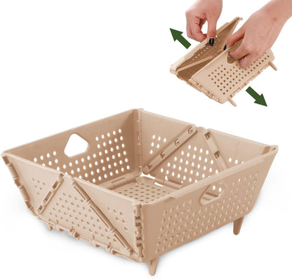 Plastic Collapsible Strainers and Colanders, Foldable Food Strainer for Kitchen, Space-Saving Folding Drain Basket Bowl for Pasta Fruit Vegetables Drainage Storage Dishwasher (Apricot)