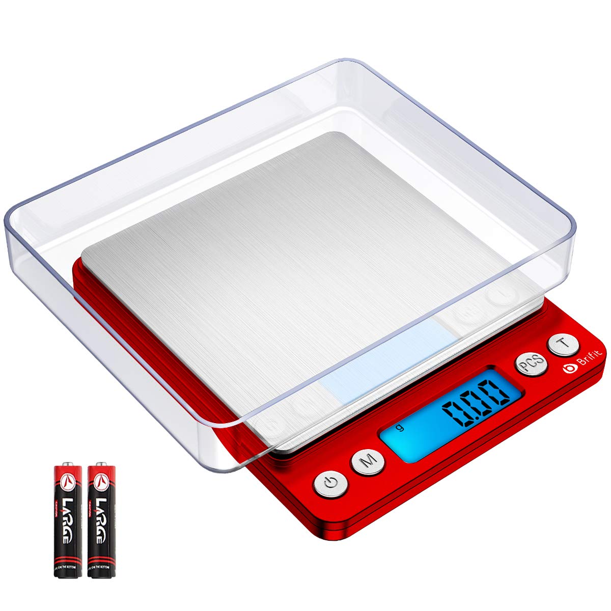 (Upgraded) AMIR Digital Kitchen Scale, 500g Mini Pocket Jewelry Scale, Food Scale, Coffee Scale, Back-Lit LCD Display, 2 Trays, 6 Units, Auto Off, Tare, PCS, Stainless Steel (Batteries Included)