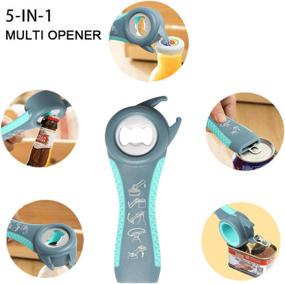 Jar Opener, 5 in 1 Multi Function Can Opener Bottle Opener Kit with Silicone Handle Easy to Use for Children, Elderly and Arthritis Sufferers (Apple Red）