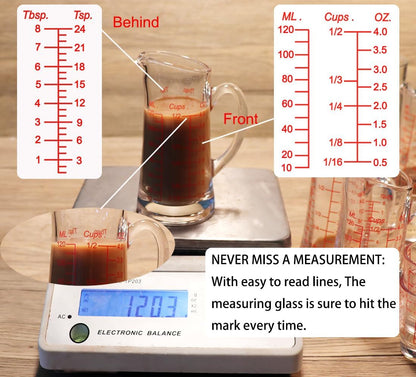 Ackers Shot Glass Measuring Cup 4 Ounce/120ML Liquid Heavy High Espresso Glass Cup Red Line,Insulated handle | V-Shaped Spout