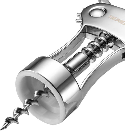 Beneno Wine Opener, Zinc Alloy Premium Wing Corkscrew with Multifunctional Bottles Opener, Sharp Wine Corkscrew with Ergonomic Non-Slip Wing Handle, Silver