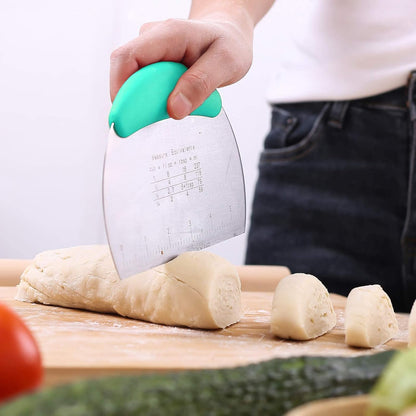 1 pcs Dough Pastry Scraper Chopper/Stainless Steel Dough Scraper Cutter with Ergonomic Rubber Non-Slip Grip/Dough Scraper Cutter/Pro Pastry Pizza Cutter Chopper (Pink)