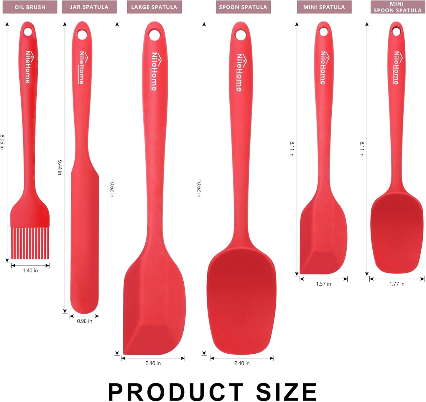 NileHome Silicone Spatula Set, 5 Pieces Food Grade Kitchen Utensils with Silicone Brush Heat Resistant BPA-free Rubber Spatula for Scraping, Baking, Cooking, Mixing—Black