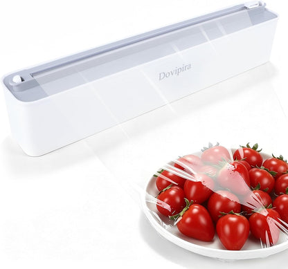Magnetic Plastic Wrap and Foil Dispenser with Cutter, Upgrade Large Size Fits Max 12.8In x 984Ft Cling Film, Adhesive Wall Mounted Aluminum Foil and Wrap Organizer Holder for Kitchen