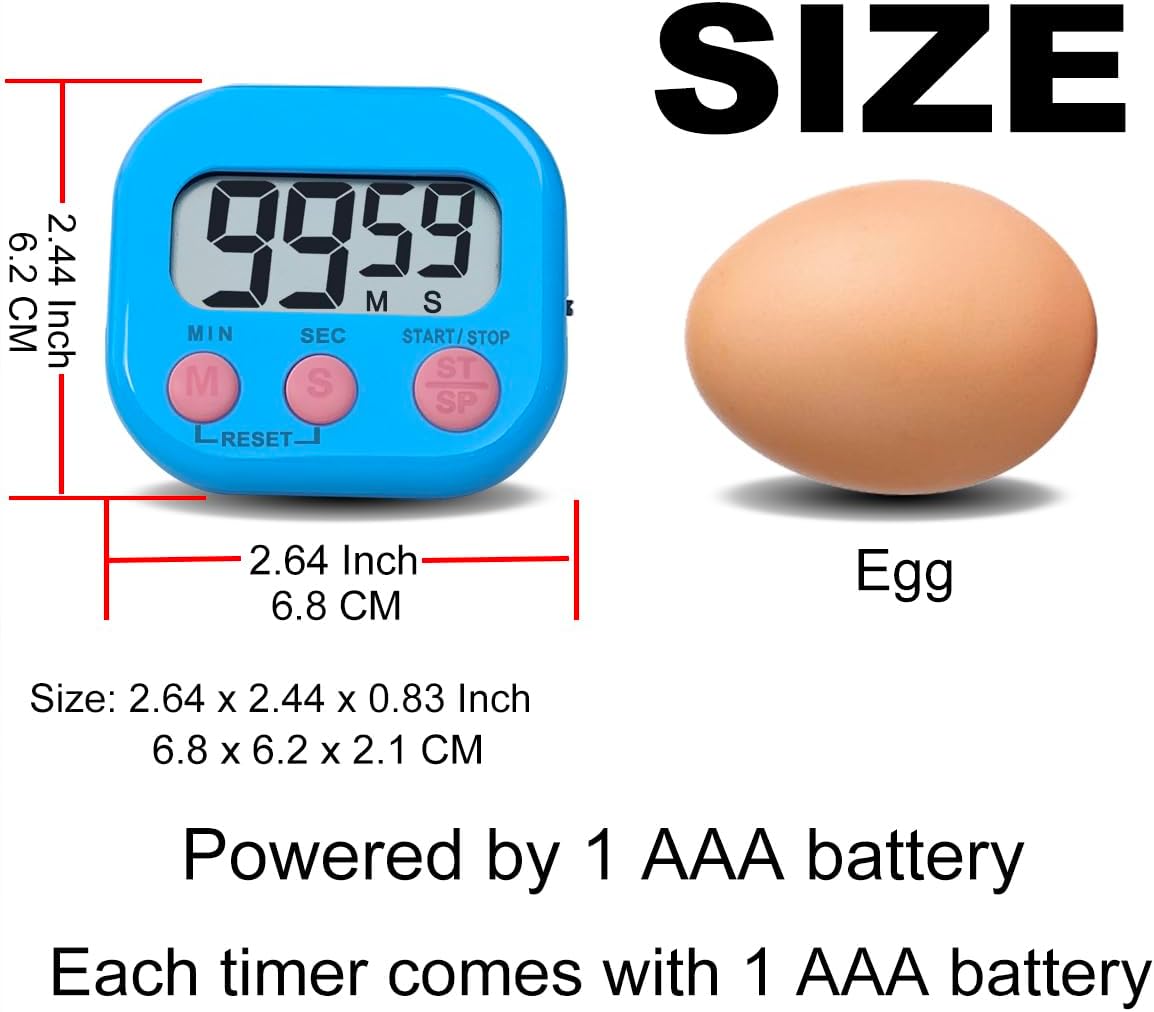 Digital Kitchen Timer, BESTWYA Electronic Timer with Clear LCD Screen Count Up and Down Function 3 Big Buttons On/Off Switch Button for Kitchen, Study, Work, Exercise Training (6, 3 Colors)