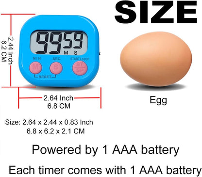 Digital Kitchen Timer, BESTWYA Electronic Timer with Clear LCD Screen Count Up and Down Function 3 Big Buttons On/Off Switch Button for Kitchen, Study, Work, Exercise Training (6, 3 Colors)