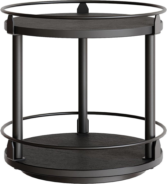 YATINEY Lazy Susan Organizer, Rotating Spice Rack, 2 Tier Spice Turntable Organizer, Industrial Turntable Spice Holder, for Kitchen Countertop and Cabinet, Compact and Versatile, Rustic Brown SR22BR