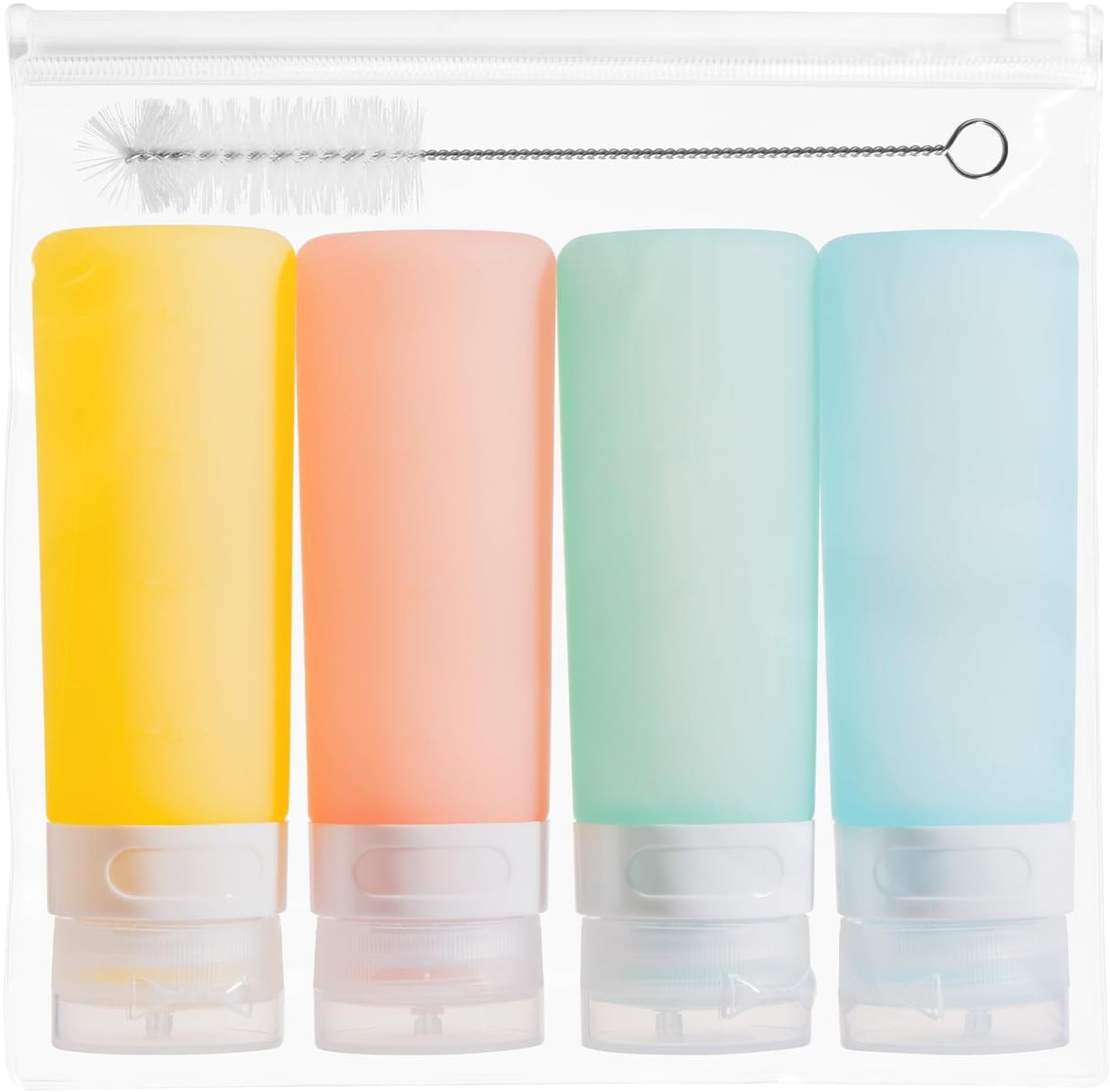 MICEBAY Condiment Squeeze Bottles for Sauces, 2-oz Mini Silicone Salad Dressing Container to Go with Reusable Sandwich Bag, Leakproof Ketchup Bottle for Bento Lunch Box, 4 Pack, Candies