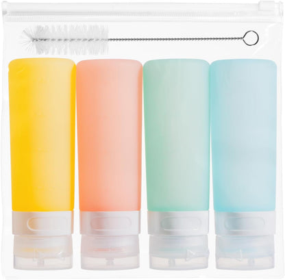 MICEBAY Condiment Squeeze Bottles for Sauces, 2-oz Mini Silicone Salad Dressing Container to Go with Reusable Sandwich Bag, Leakproof Ketchup Bottle for Bento Lunch Box, 4 Pack, Candies