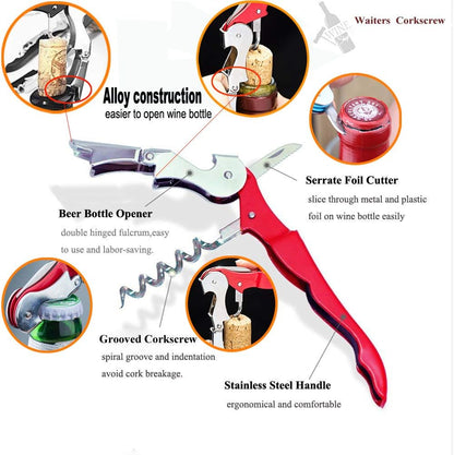 Kit-Home Professional Waiter Corkscrew Wine Openers Set (4 PCS),Upgraded with Heavy Duty Stainless Steel Hinges Wine Key for Restaurant Waiters, Sommelier, Bartenders