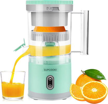 Electric Citrus Juicer, Rechargeable Juicer Machine with USB Cable and Cleaning Brush, Touch Button, Automatic Orange Lime Lemon Grapefruit Squeezer, Easy to Clean Portable Juicer, White