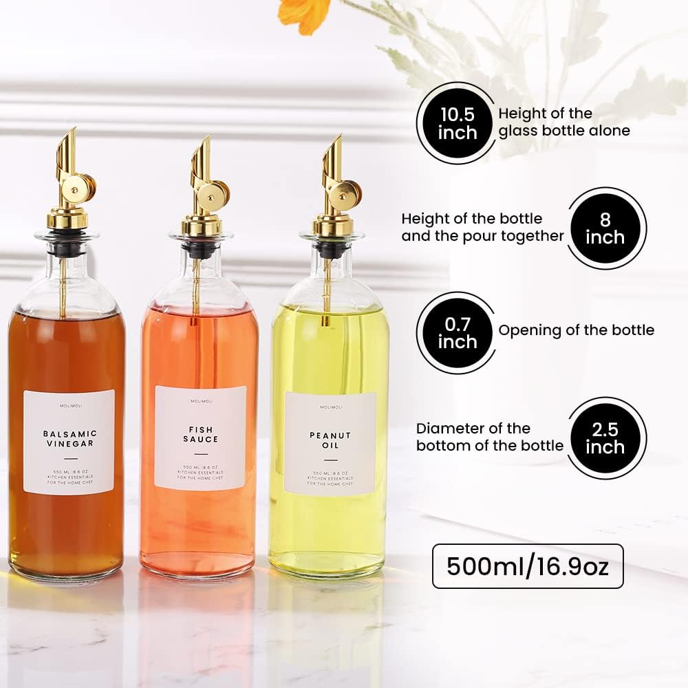 Molimoli - Premium Olive Oil Dispenser Bottles for Kitchen with Pourer - Oil and Vinegar Dispenser Set, Glass Dispenser for Kitchen, Dispenser Bottle of 350ml - Set of 2