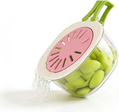 Fruit Vegetable Washing Bowl with Strainer, Multifunctional Produce Washer, Berry Container & Lettuce Keeper, Refrigerator Storage Organizer, Portable Strainer Colander for Kitchen